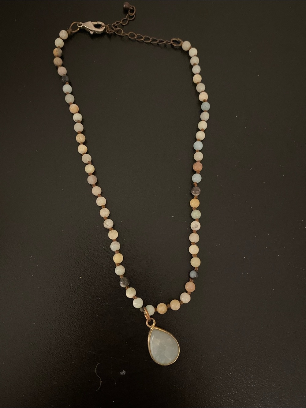 Earthbound Beaded Multi‑Stone Choker Necklace with Turquoise Teardrop Pendant